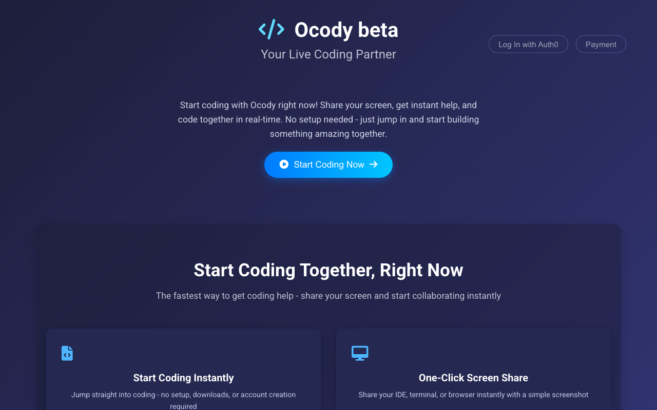 0cody - A real-time coding assistant for collaborative coding and screen sharing coding collaboration real-time