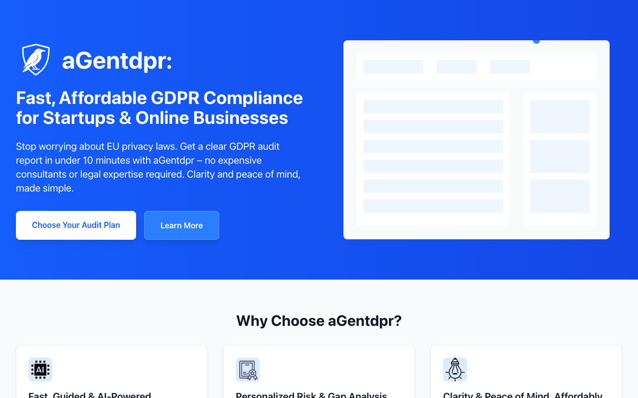 aGentdpr - Fast and Affordable GDPR Compliance Assessments for Your Business GDPR compliance AI