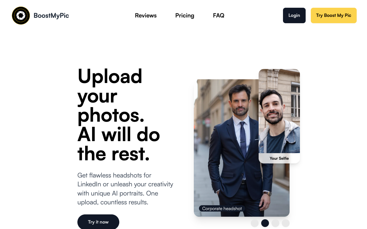 BoostMyPic - Transform your selfies into professional headshots using AI AI photography headshots