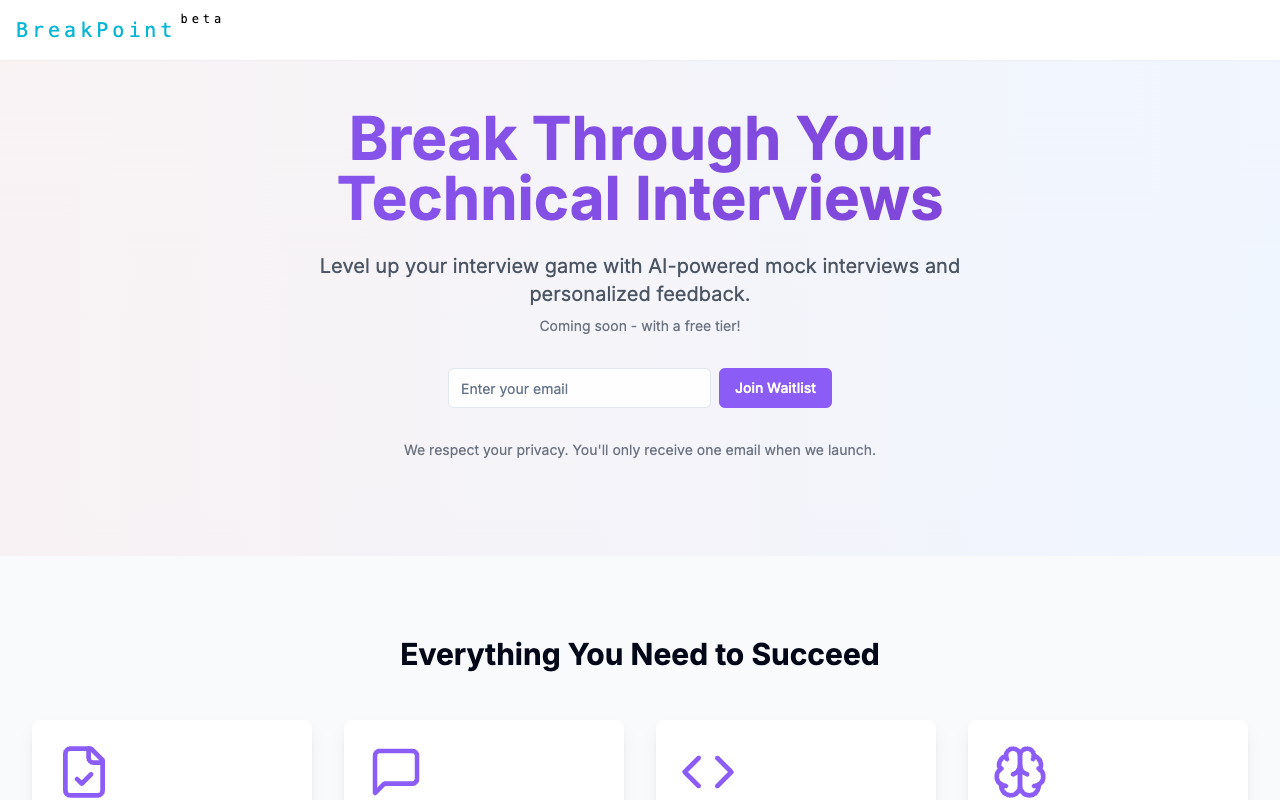 Breakpoint - An AI-powered platform to help you succeed in technical interviews AI interview-preparation job-offers