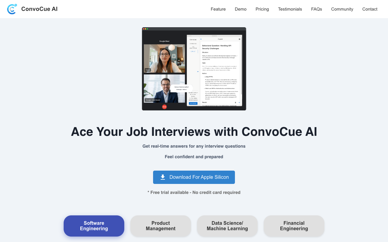 ConvoCue AI - Ace tech interviews with real-time answers and coding solutions interview AI coding