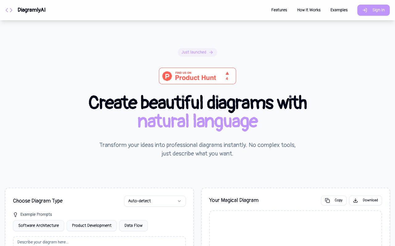 DiagramlyAI：一键生成专业图表，AI助你高效可视化创意！
