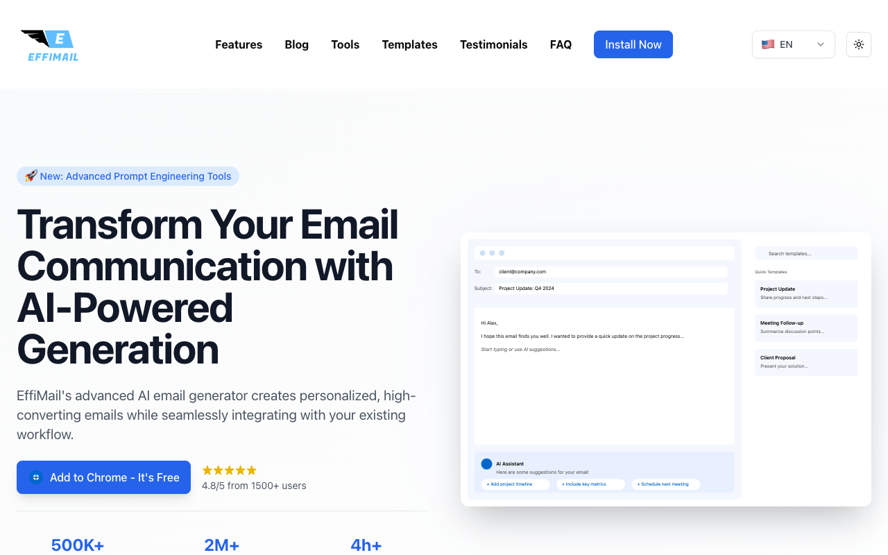 EffiMail - An AI email generator that creates professional emails quickly and securely AI email productivity