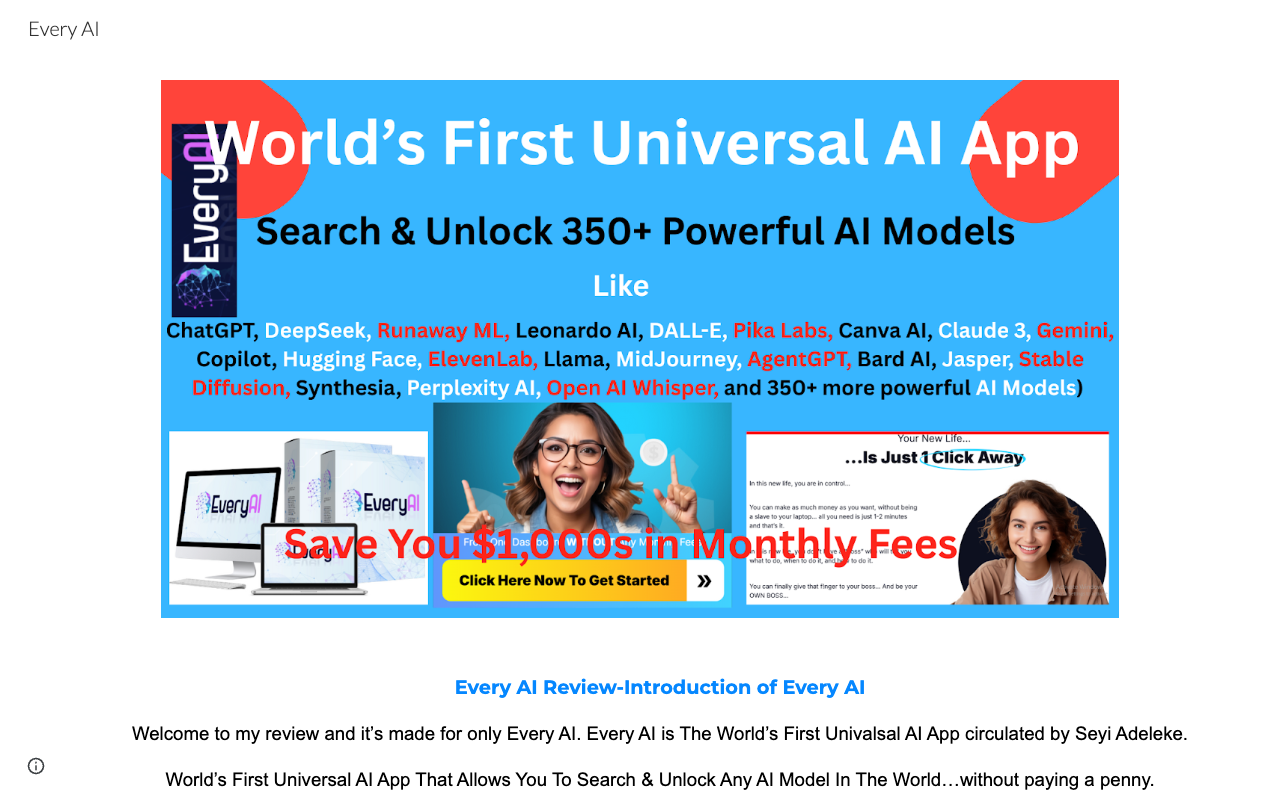 Every AI：全球首款万能AI应用，一键解锁350+模型，终身免费畅享！