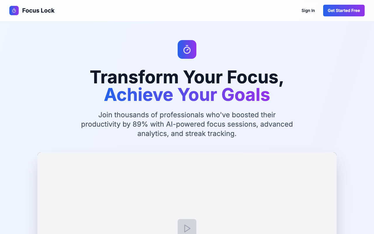 FocusLock - An AI-powered productivity timer that helps you boost focus and track progress productivity AI focus