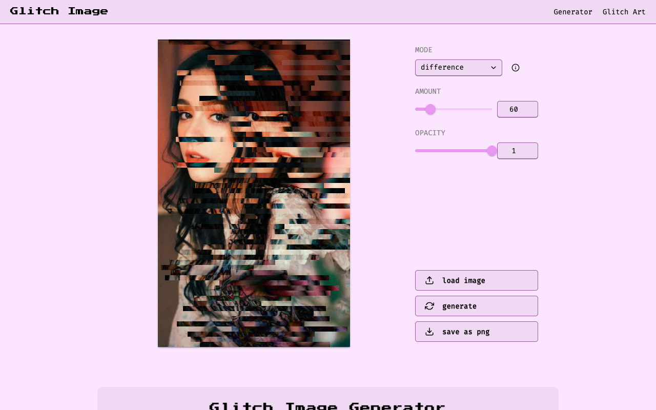 Glitch Image Generator - Create stunning glitch art online for free glitch-art image-generator digital-art