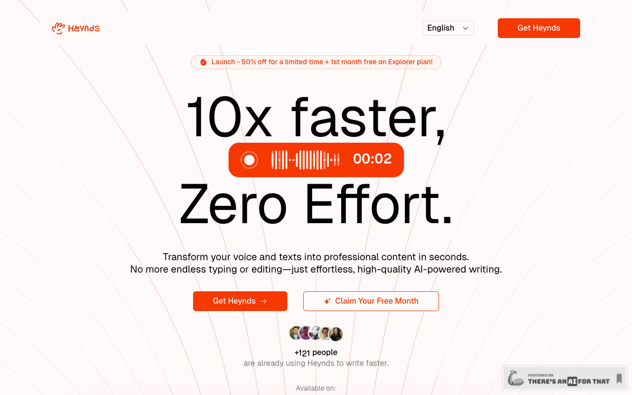 Heynds - An AI Writing and Speech Assistant that transforms your voice and text into professional content AI writing speech-assistant