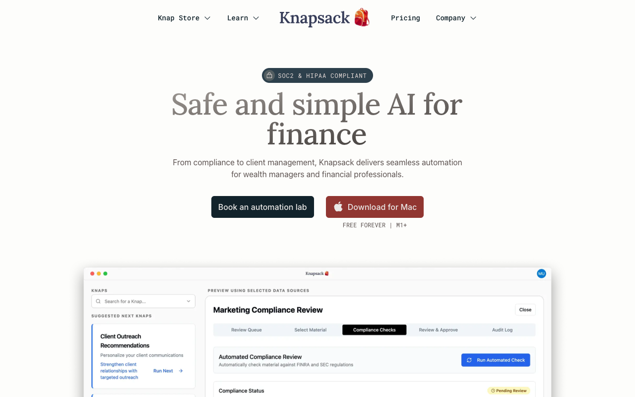 Knapsack AI Assistant - Your email on autopilot with you in control email automation privacy