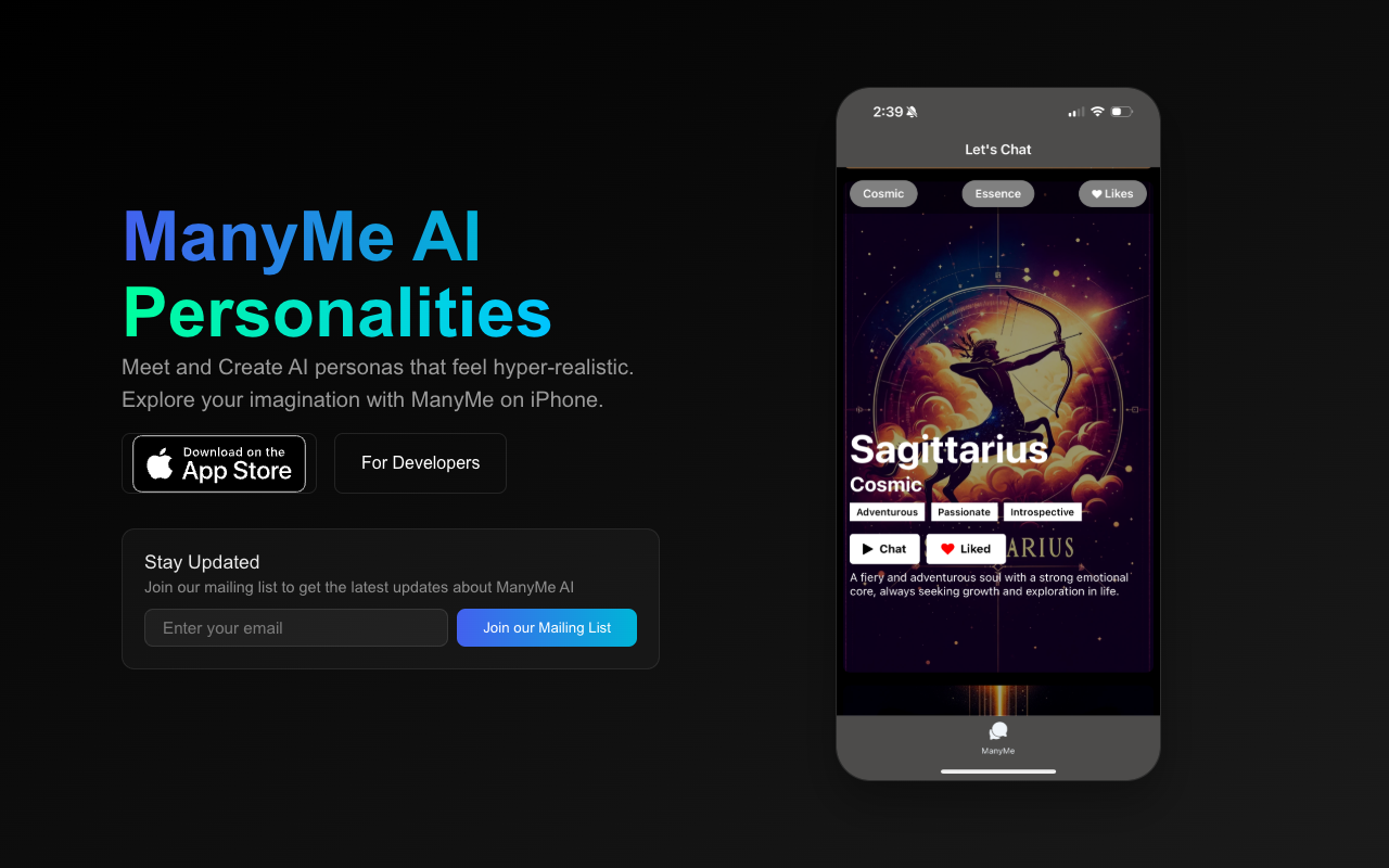 ManyMe AI：开启超真实AI社交新时代，打造你的专属AI伙伴！