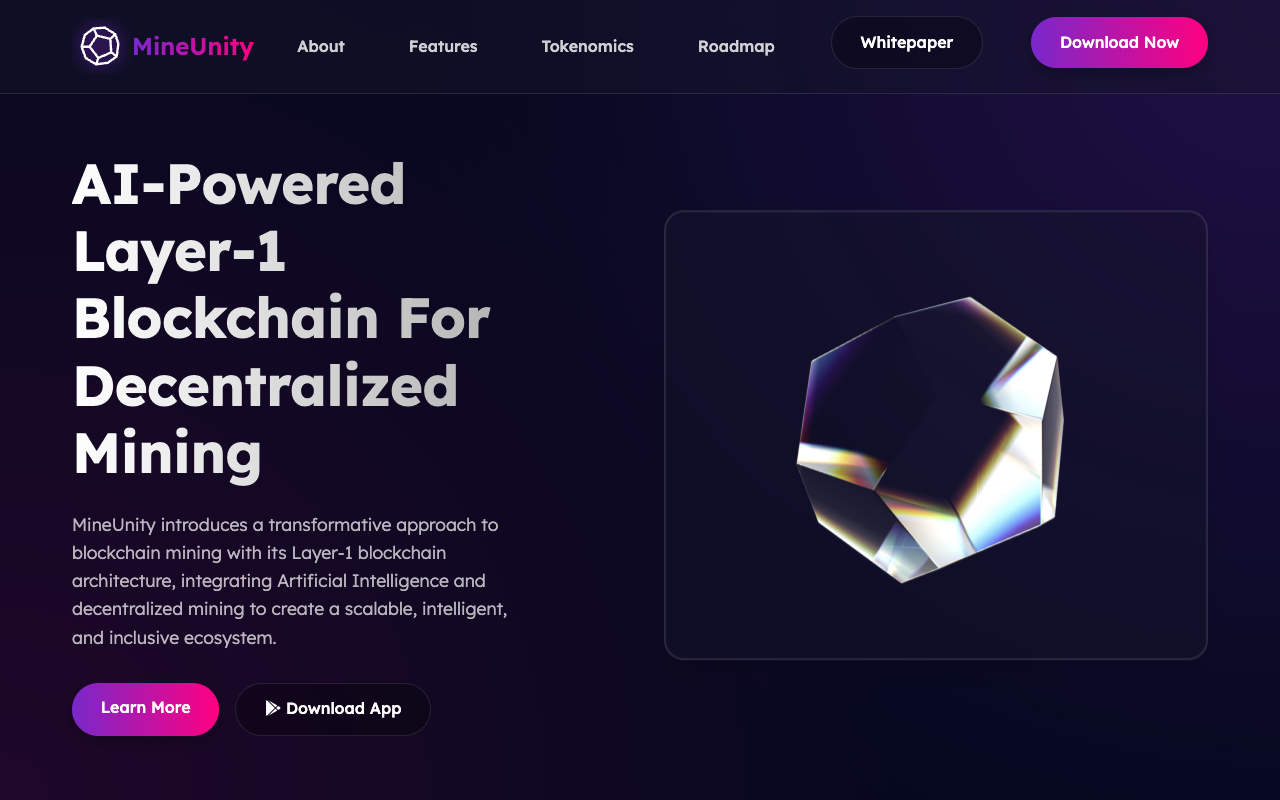 MineUnity - The first AI-Powered Layer-1 blockchain for decentralized mining with ultra-low transaction costs blockchain AI mining