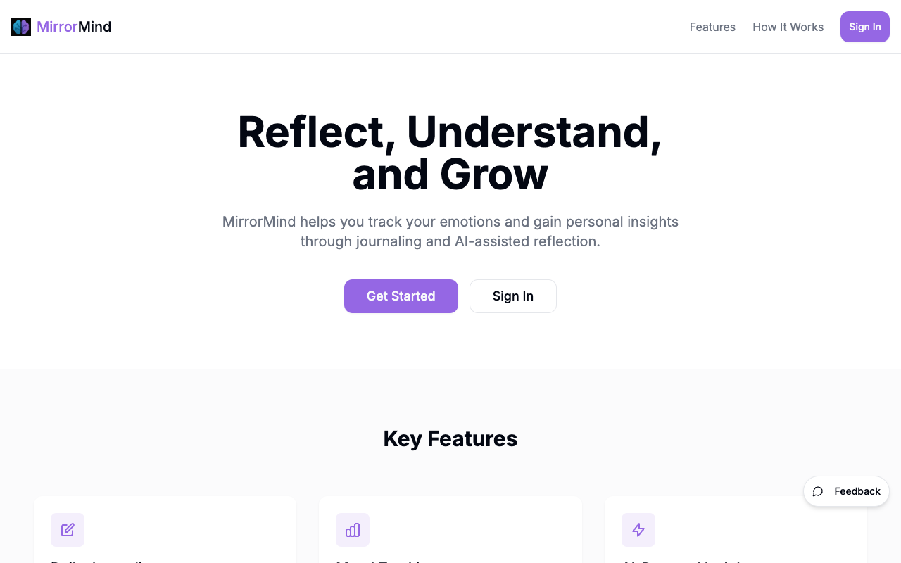 MirrorMind - An AI-powered mental wellness journal for reflection and personal growth mental-wellness AI journaling