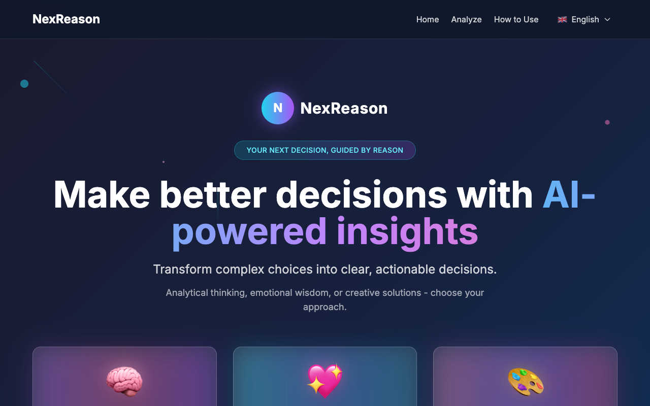 NexReason - Make better decisions with AI-powered insights AI decision-making insights
