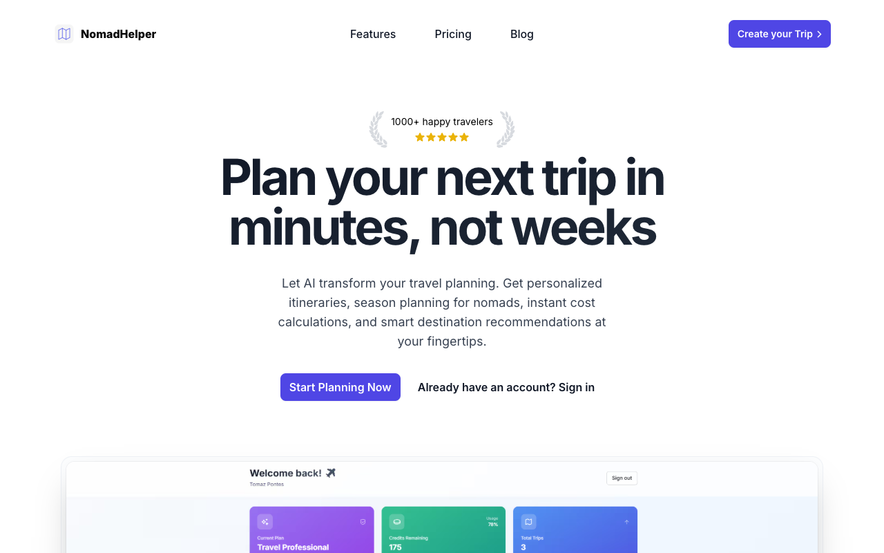 AI旅行助手NomadHelper.AI：3分钟搞定完美行程，省时省钱又省心！