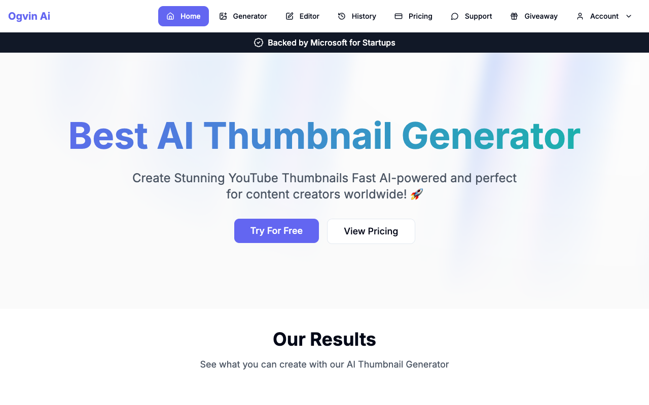 Ogvin AI - An AI-powered thumbnail generator that creates high-quality thumbnails instantly thumbnail-generator AI YouTube