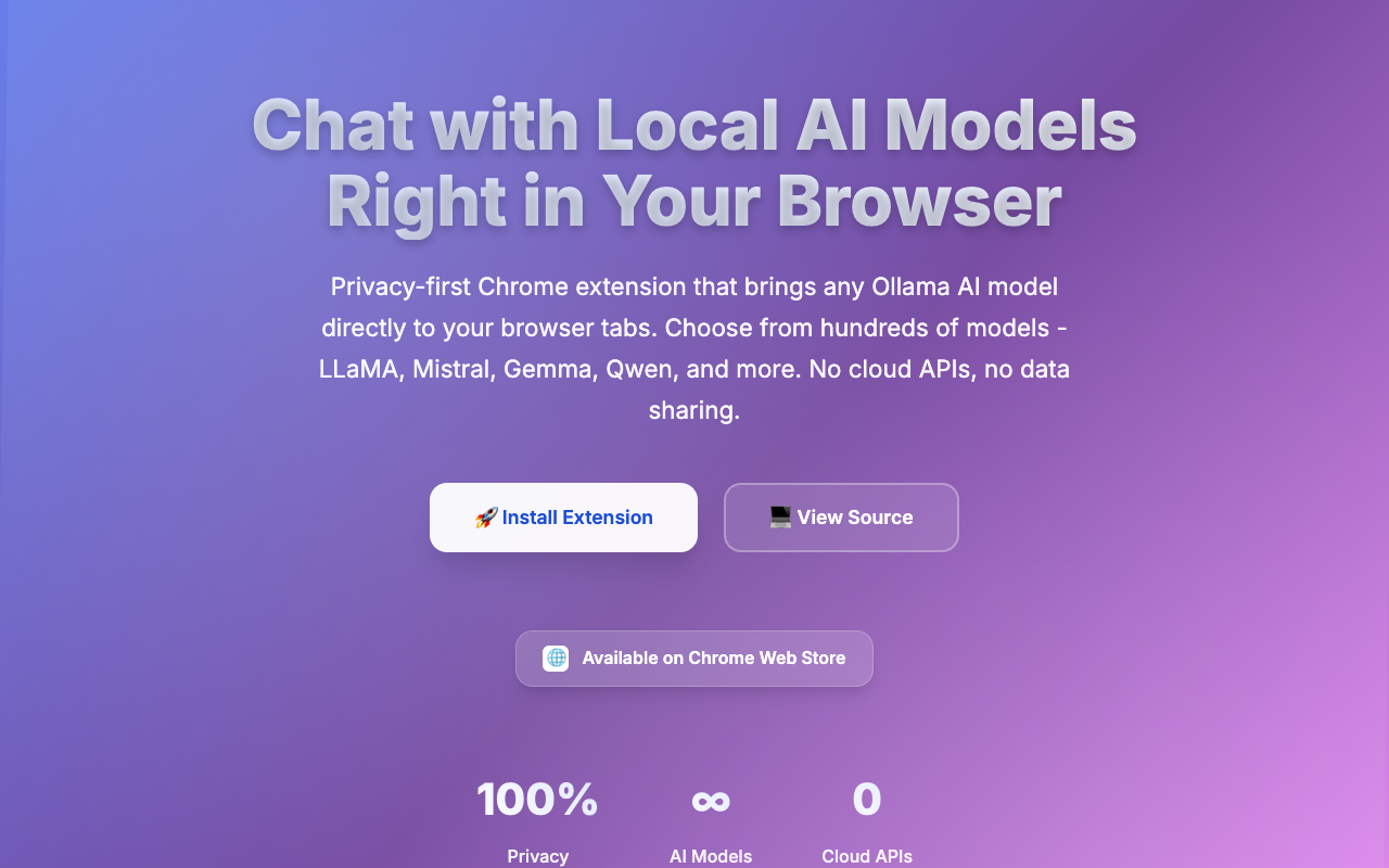 Ollama Client - Chat with local LLMs right inside your browser Ollama AI Chrome-extension
