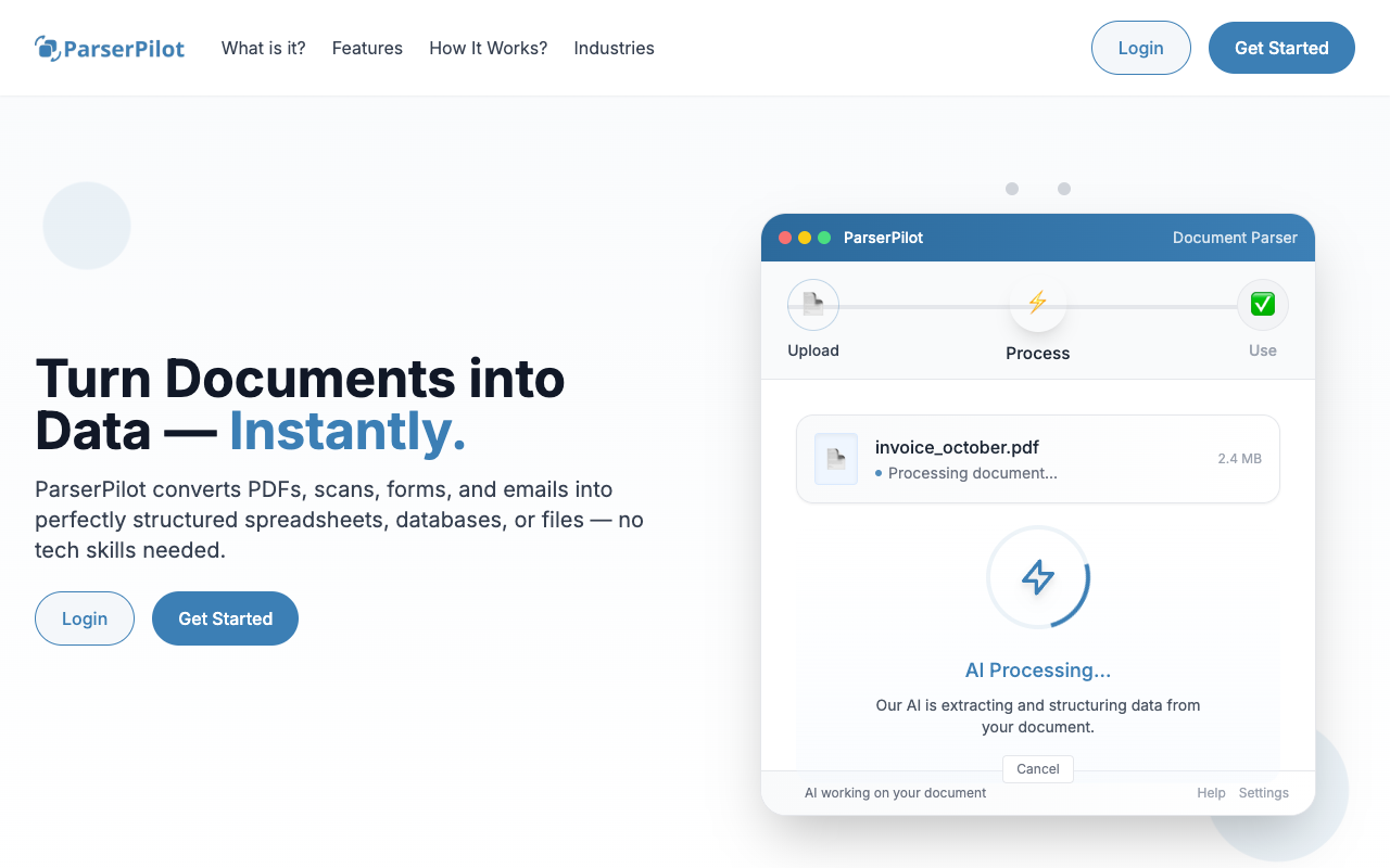 ParserPilot - An AI tool that turns documents into structured data effortlessly AI document-processing automation