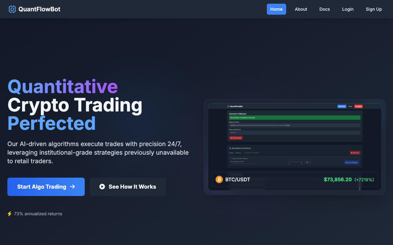 QuantFlowBot：AI驱动的比特币自动交易神器，年化收益73%的终极选择！