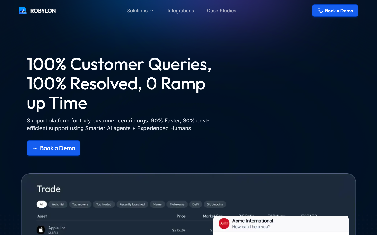 Robylon AI - Automate outcomes, not just conversations with intelligent support solutions AI customer-support automation