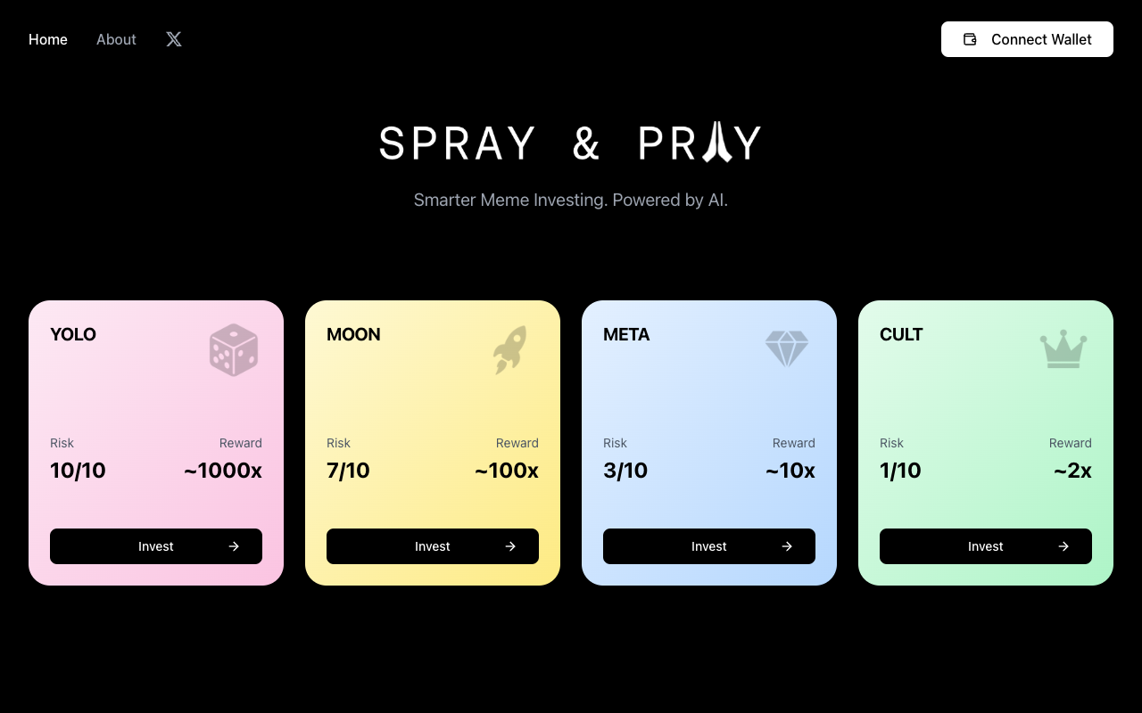 Spray & Pray - Smarter meme investing powered by AI memecoins AI investment