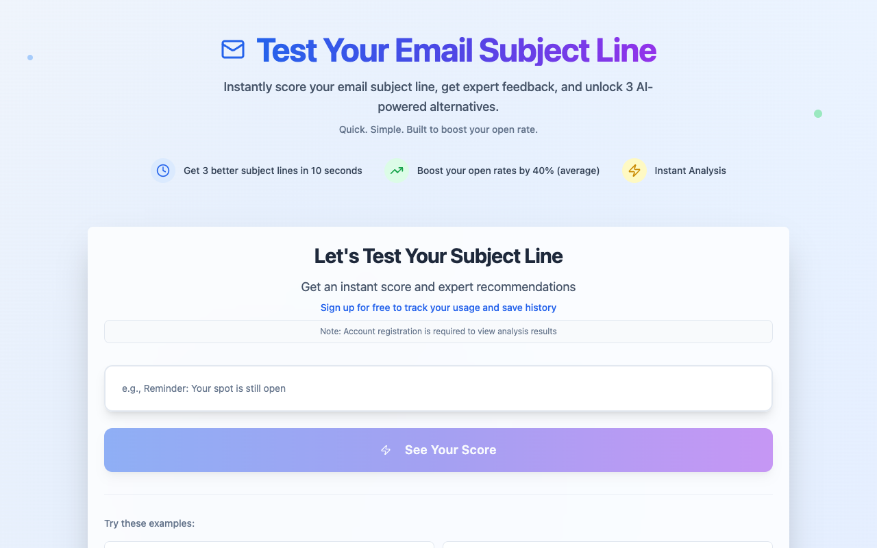 Test My Subject - Boost Email Opens With AI in Seconds: Scores, critiques, and rewrites your email subject line. email AI subject-lines
