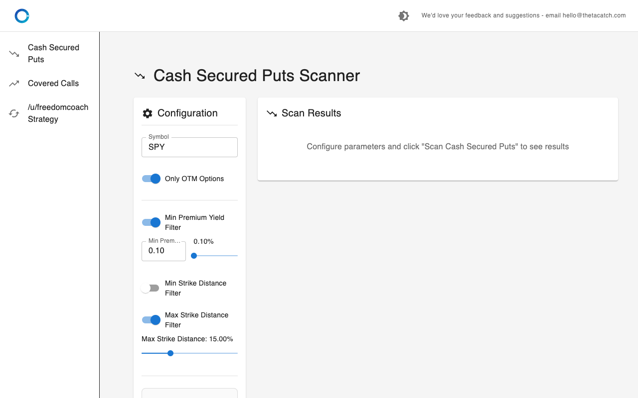 Theta Catch - A simplified option scanner to identify entry and exit positions for Wheel options options trading finance