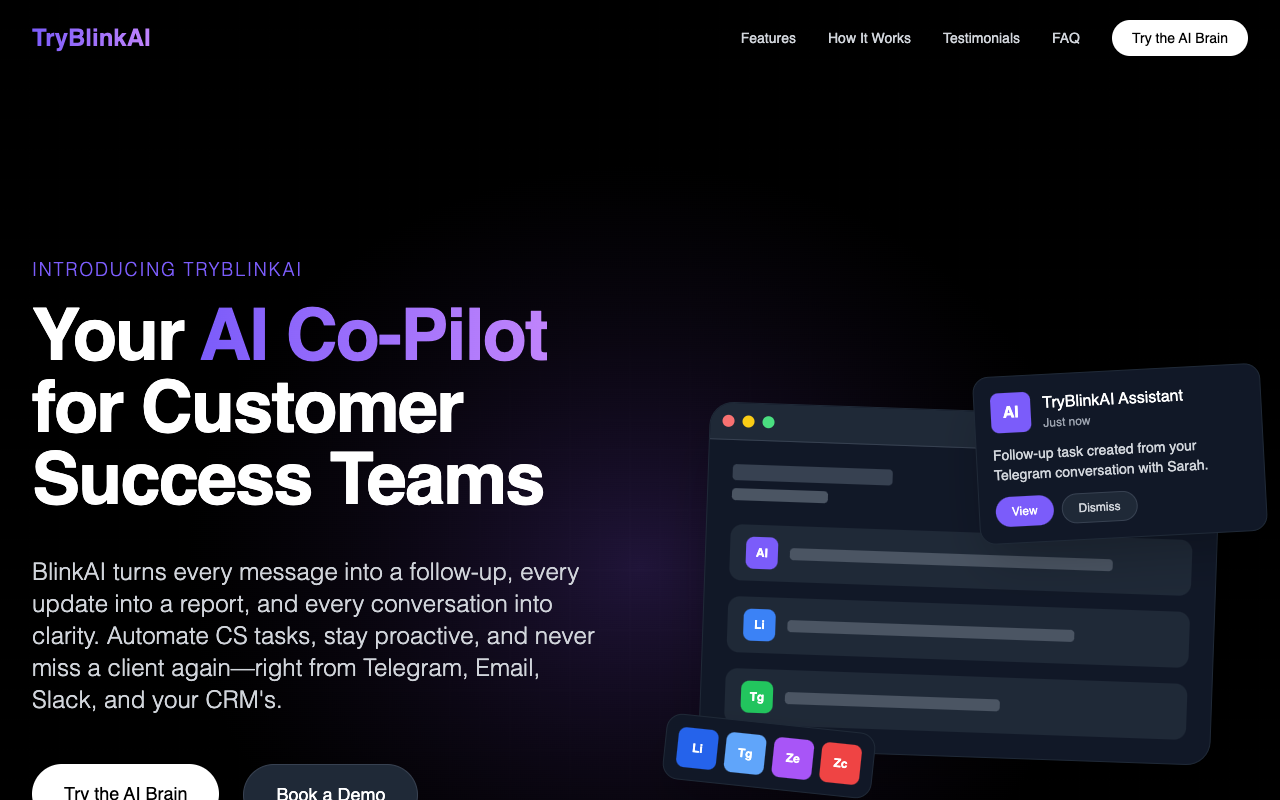 TryBlinkAI - Your AI Co-Pilot for Customer Success Teams AI customer-success productivity