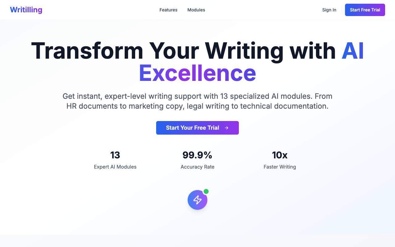 Writilling - Transform your writing with AI-powered expert modules writing AI content-creation