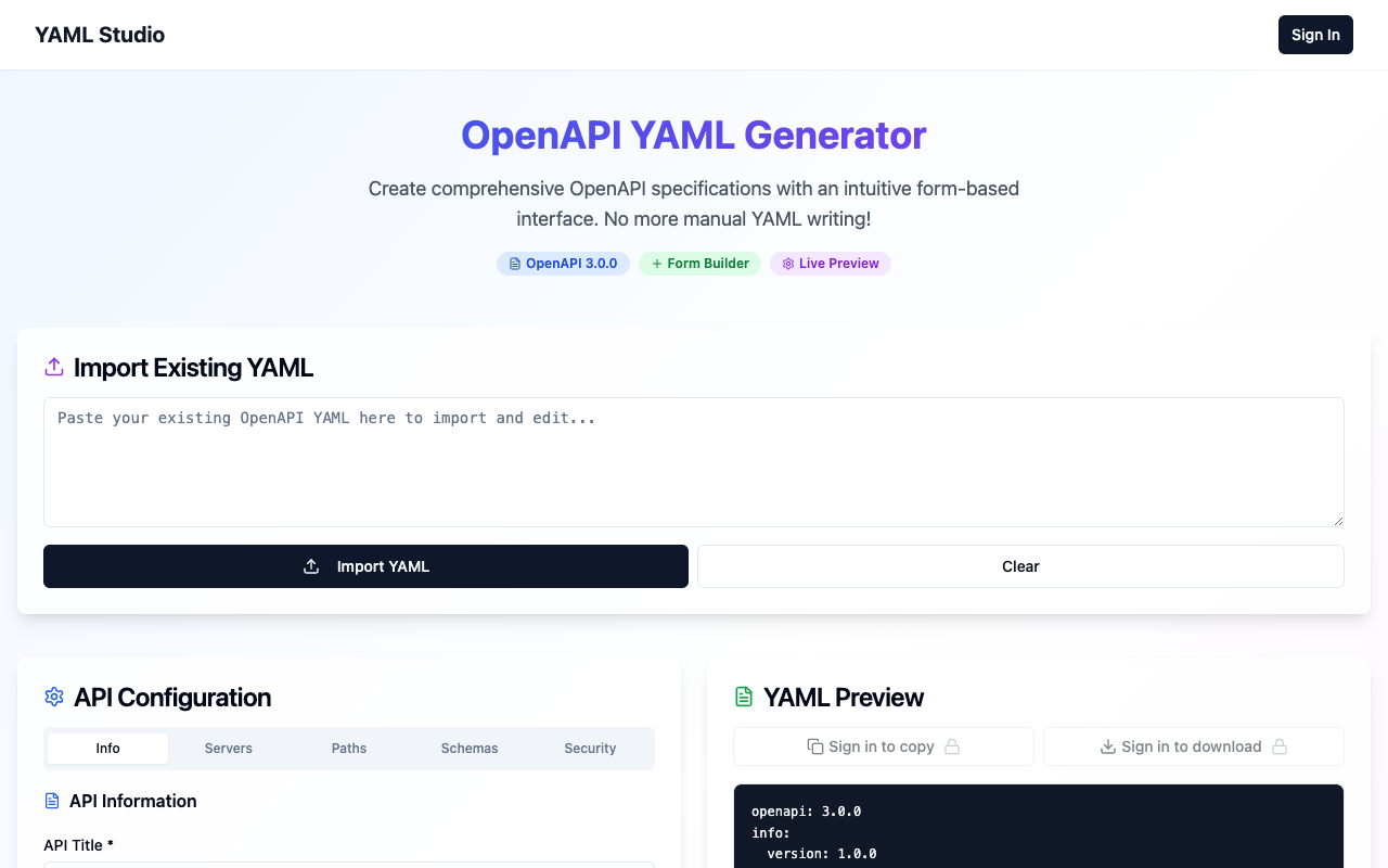 YAML Studio - Create OpenAPI YAML specifications visually with ease OpenAPI YAML development
