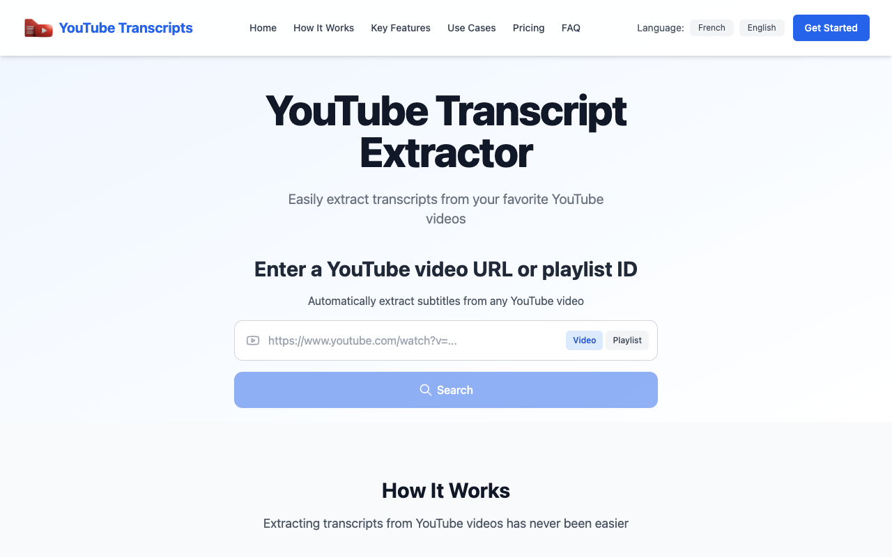 YouTubeTranscripts.tech - Quickly extract transcripts from any YouTube video or channel YouTube transcripts AI