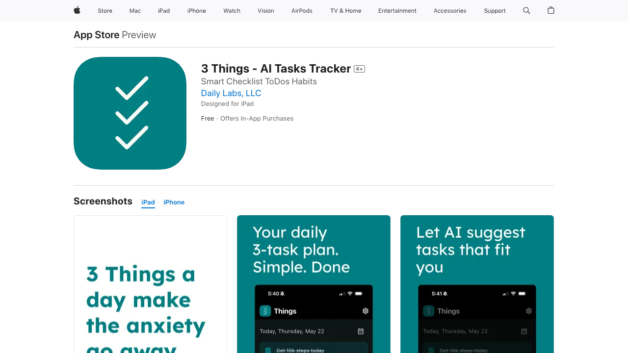 3 Things - A minimalist AI task tracker that simplifies your day to just 3 tasks productivity AI task-tracker