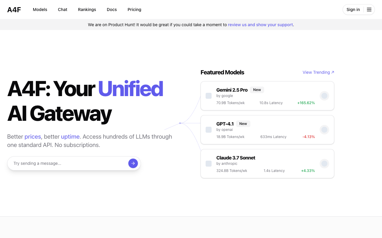 A4F - Access hundreds of LLMs through one API for Free AI API LLM