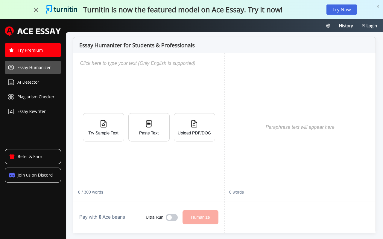 Ace Essay - An AI tool that personalizes and enhances your essays AI essay humanizer