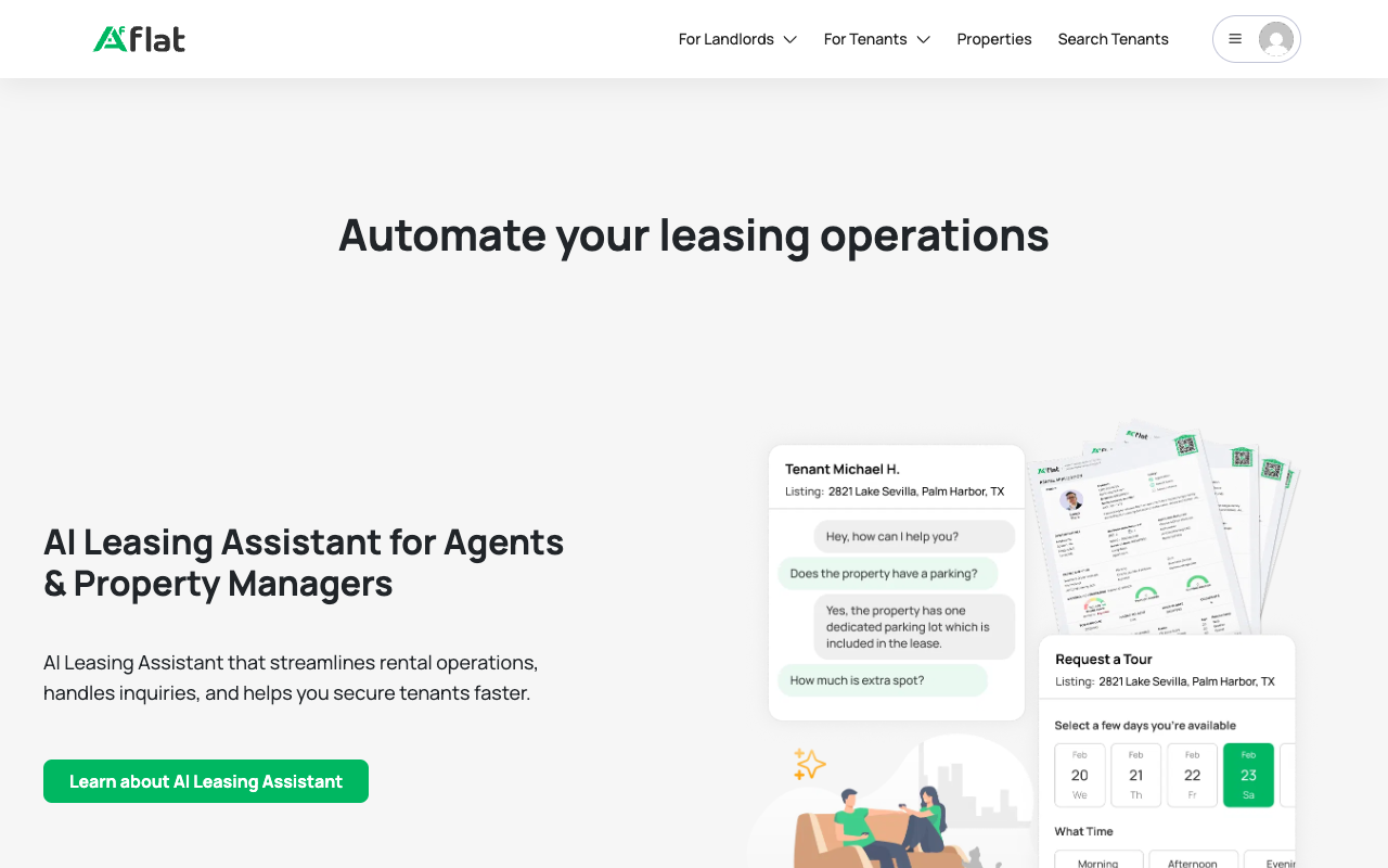 AFlat - An AI leasing assistant that automates rental operations for agents and property managers AI leasing property-management