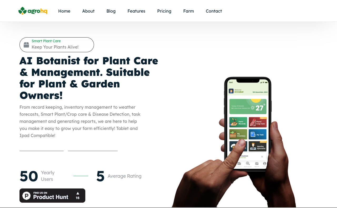 AgroHQ - Revolutionizing Plant Care with AI Technology AI Agriculture