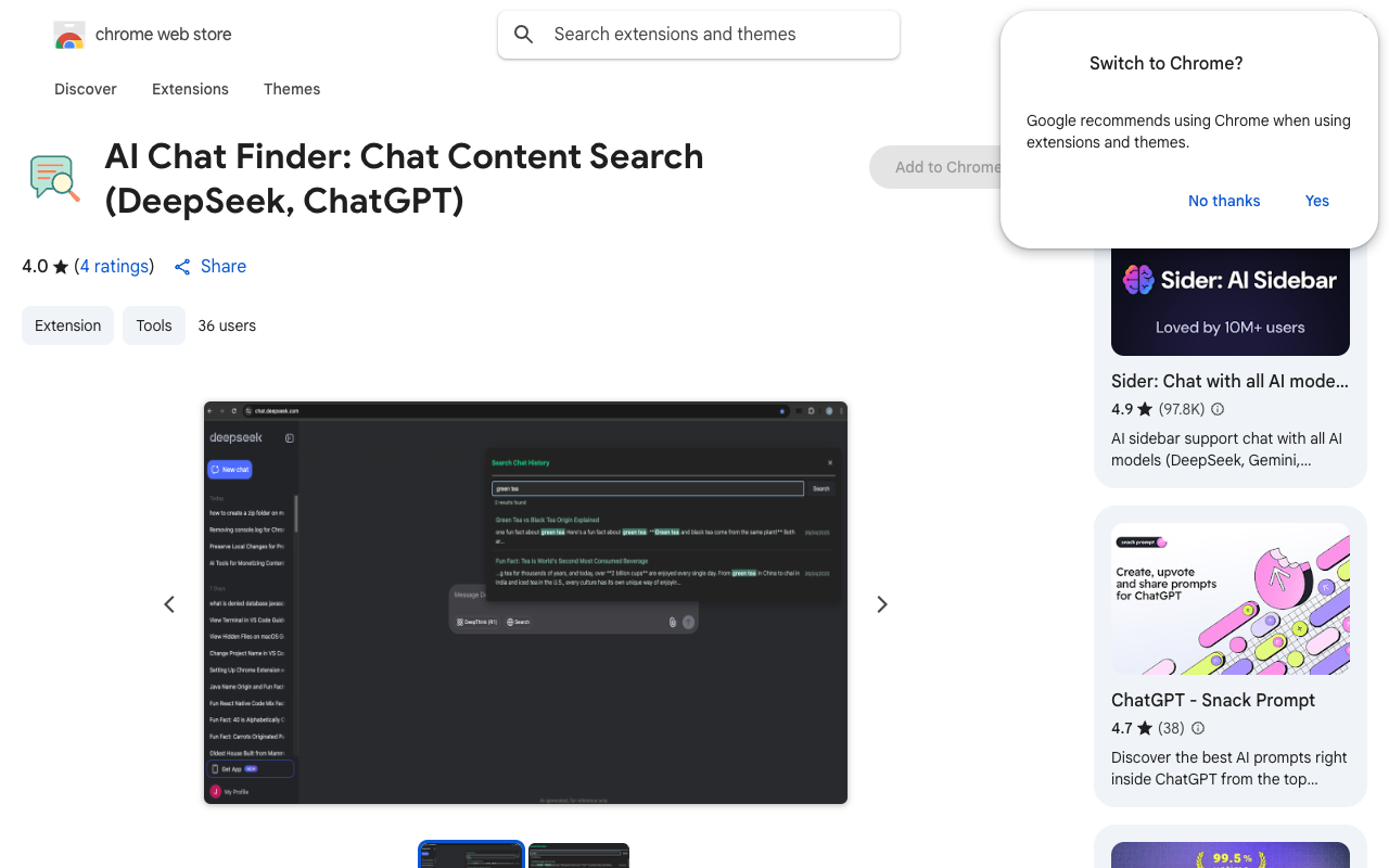 AI Chat Finder - Easily search your chat history in DeepSeek and other AI tools productivity AI tools chat search