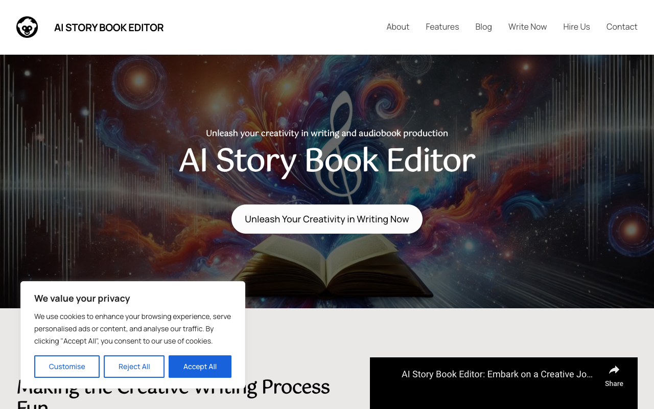 AI Story Book Editor - A tool to help authors create stories and audiobooks quickly storytelling AI audiobooks