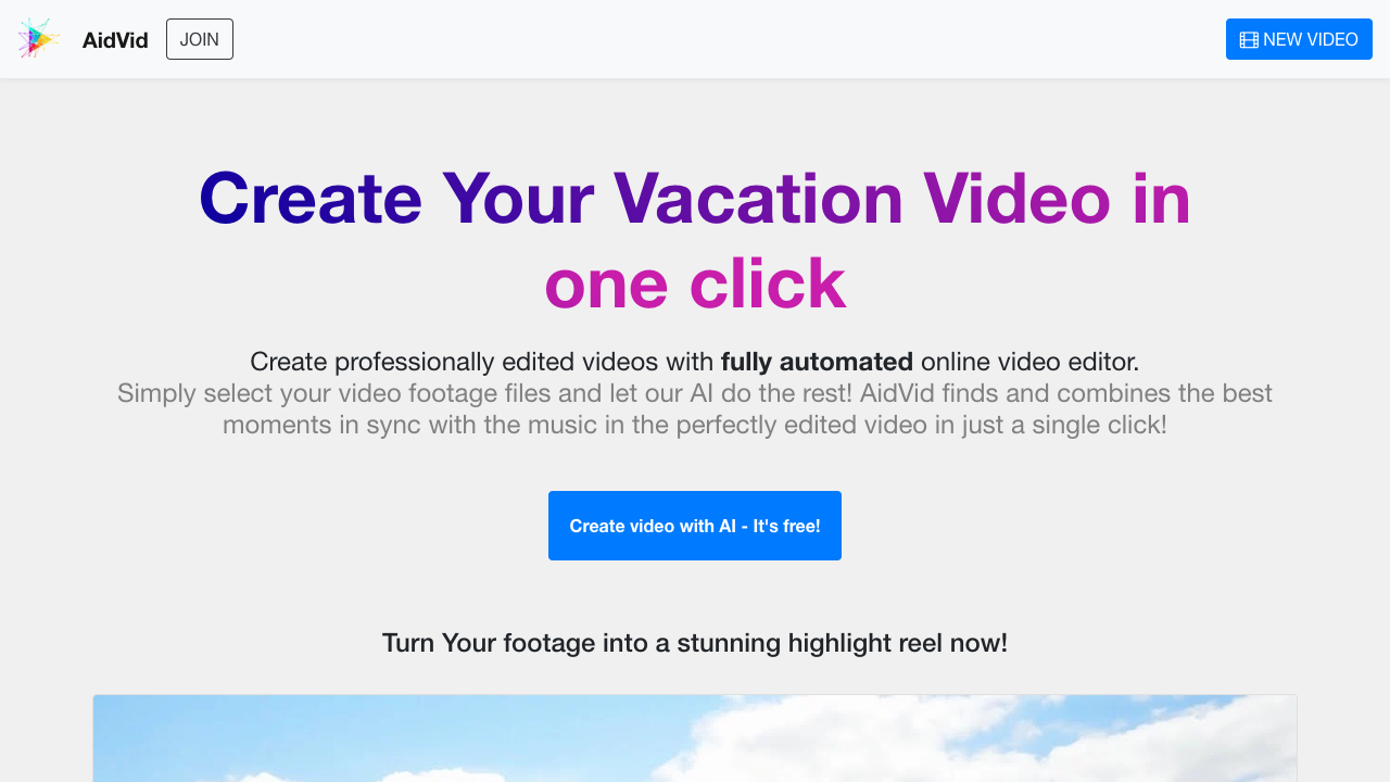 AidVid - Create Stunning Vacation Videos Automatically with AI vacation video-editing AI