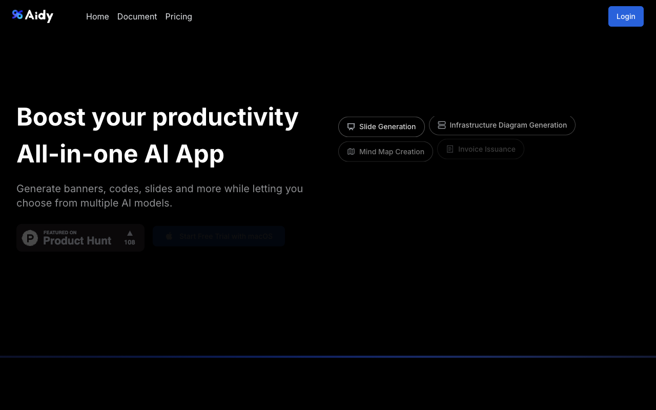 Aidy - Your all-in-one AI assistant for creative work on your Mac AI productivity Mac