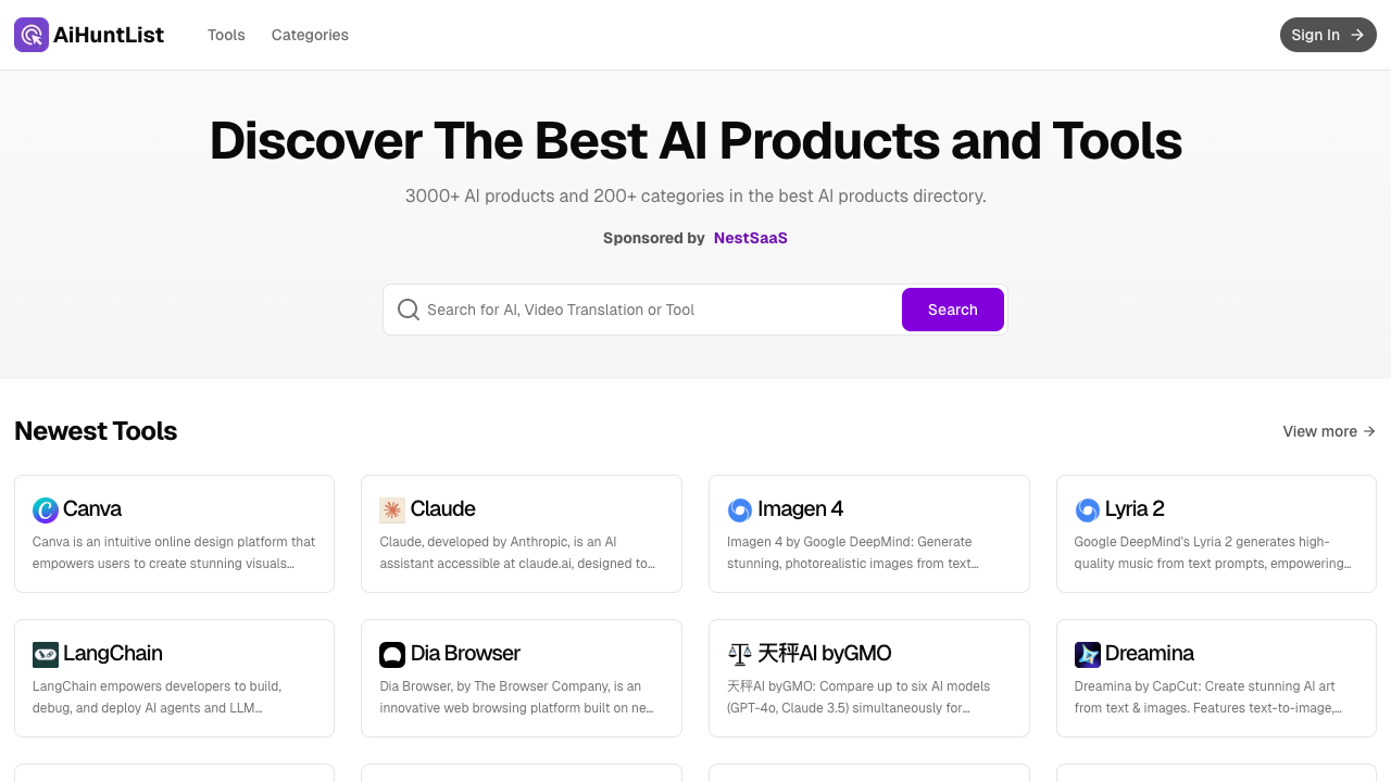 AiHuntList - Your go-to directory for top AI products and tools AI Directory Tools