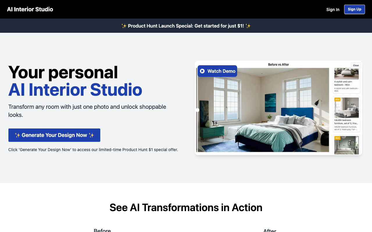 AI Interior Studio - Instant room makeovers using AI technology AI Interior Design