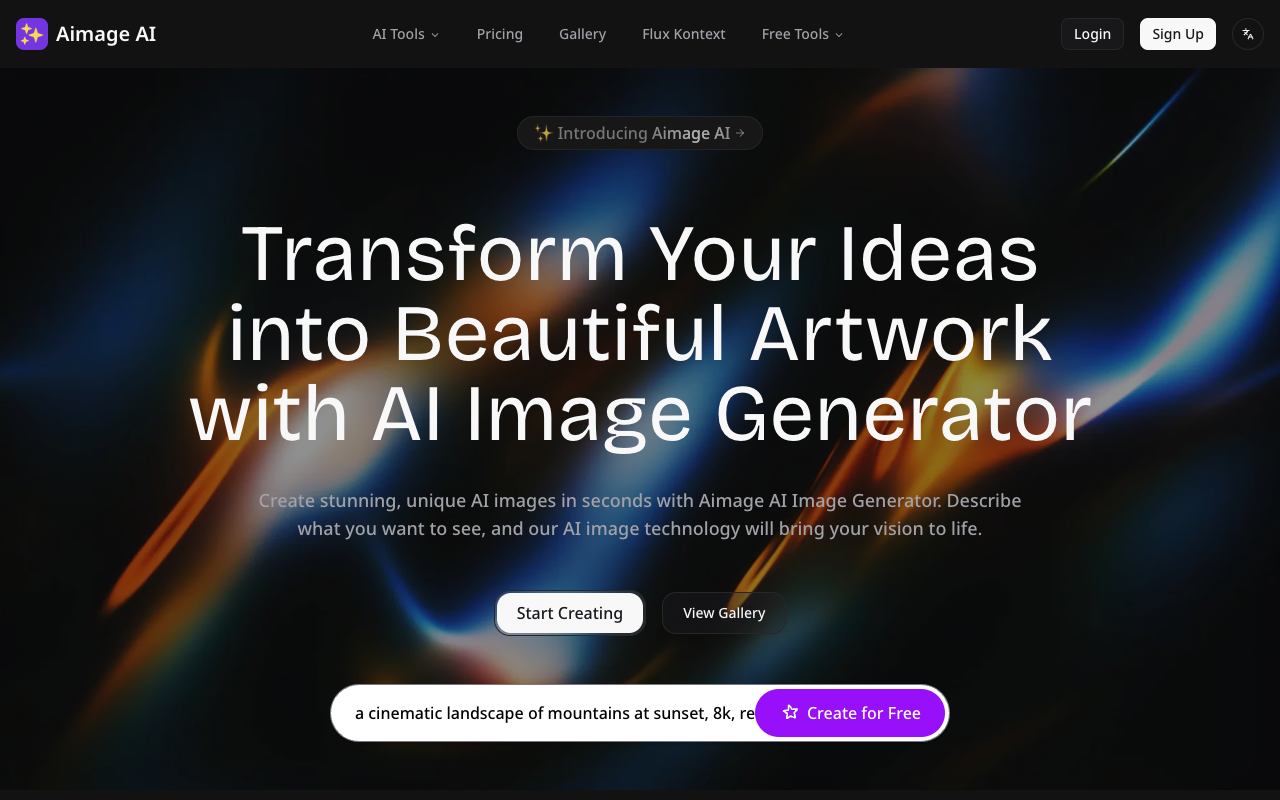 Aimage AI - A Free AI Image Generator that Transforms Text into Stunning Artwork AI image-generator creative-tools