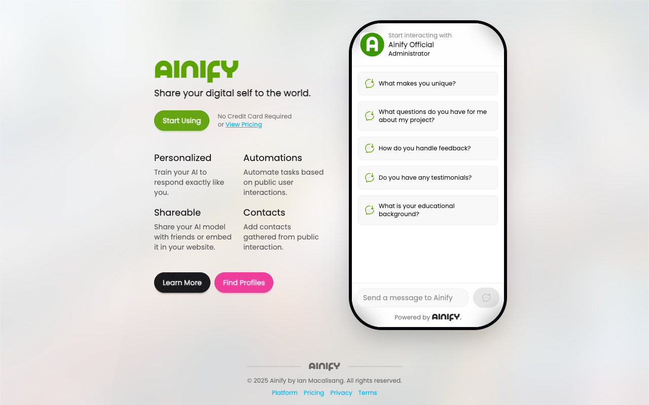 Ainify：打造你的AI数字分身，开启智能互动新时代！