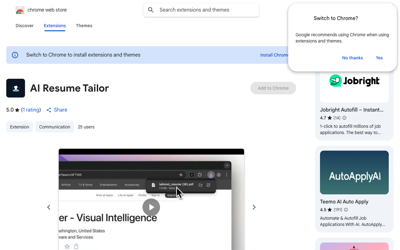AI Resume Tailor - Create perfect resumes and cover letters for job applications AI Job Search Productivity