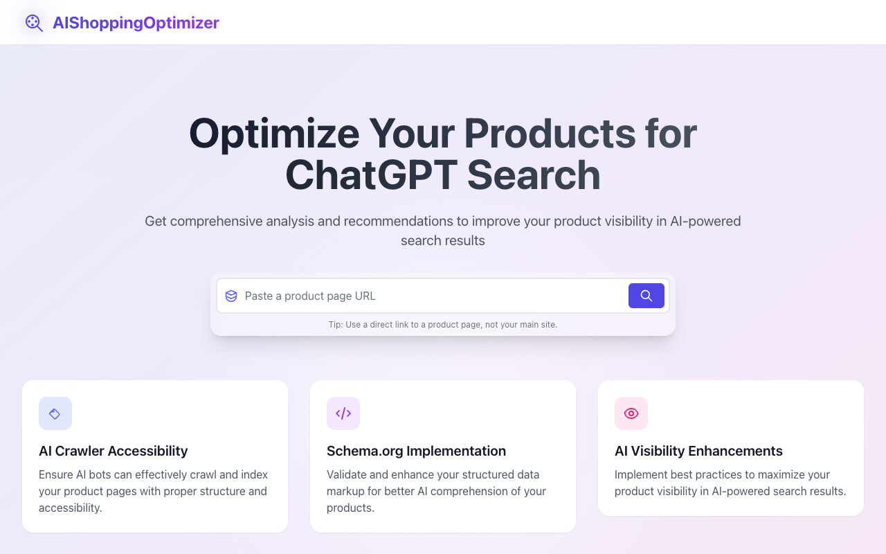AI Shopping Optimizer - Improve your product pages for better AI search visibility AI E-commerce Optimization