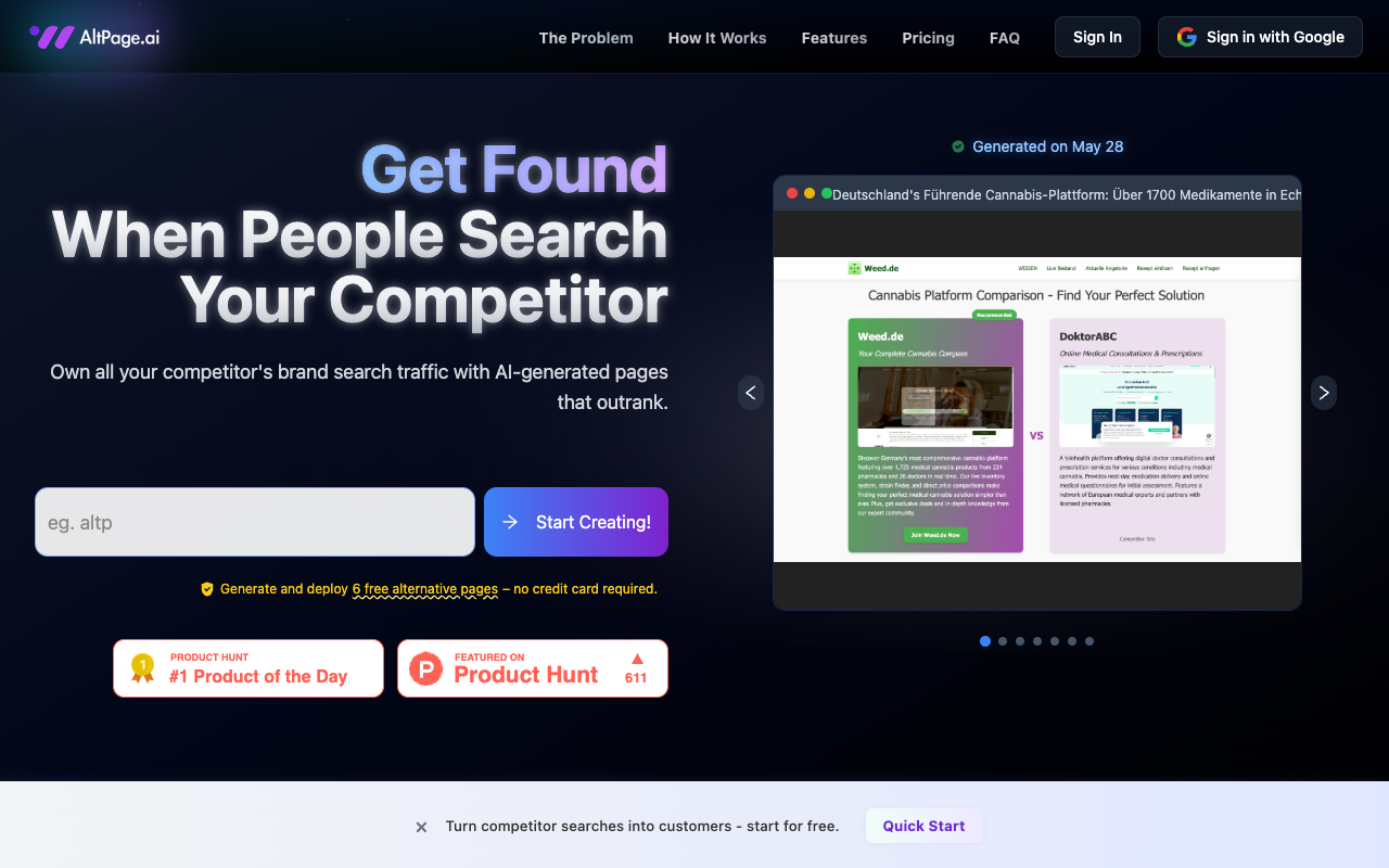 AltPage.ai - Steal competitor brand traffic with alternative pages SEO AI competitor-analysis