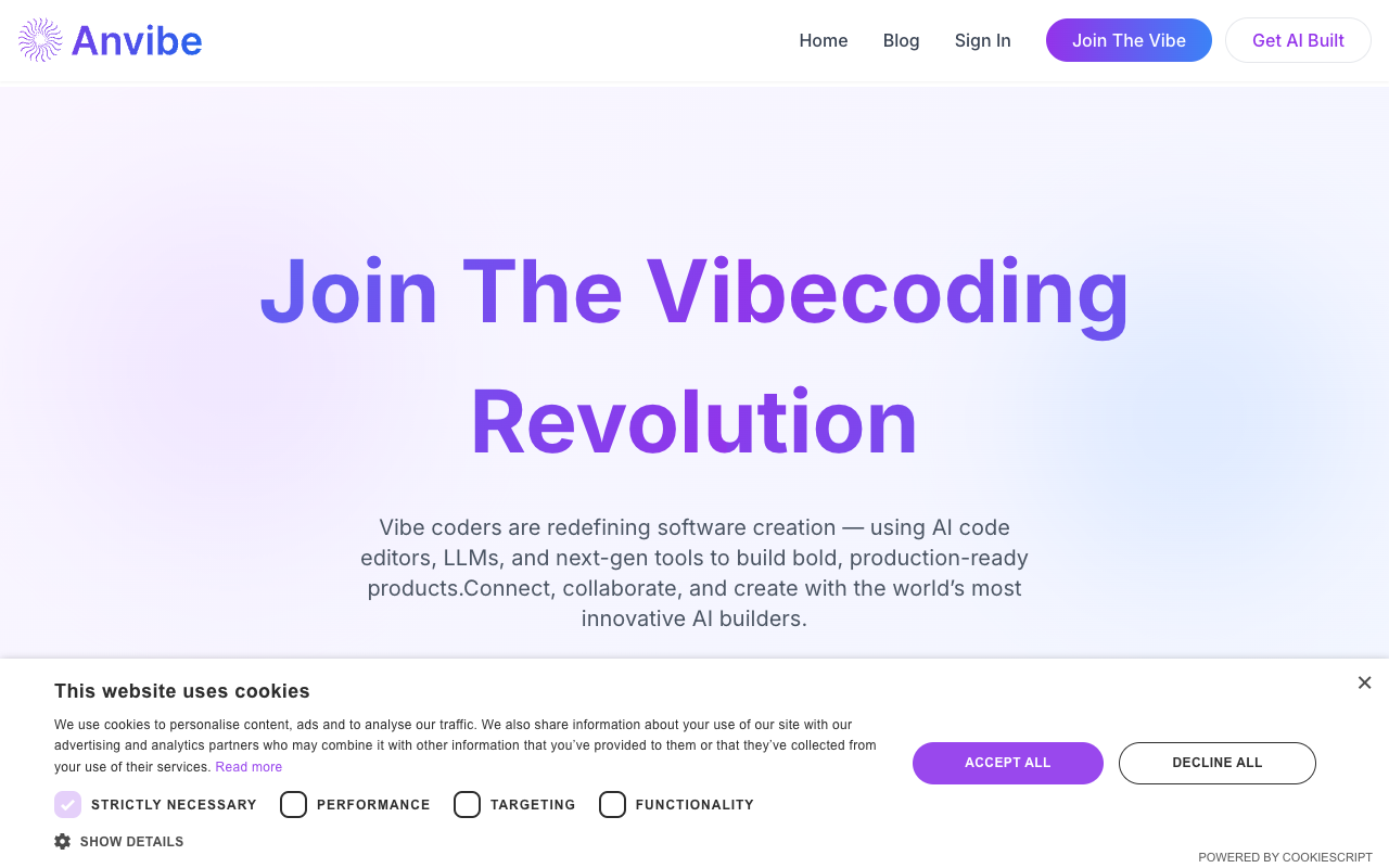 Anvibe - An AI-driven platform connecting designers and developers through creativity and collaboration AI collaboration design