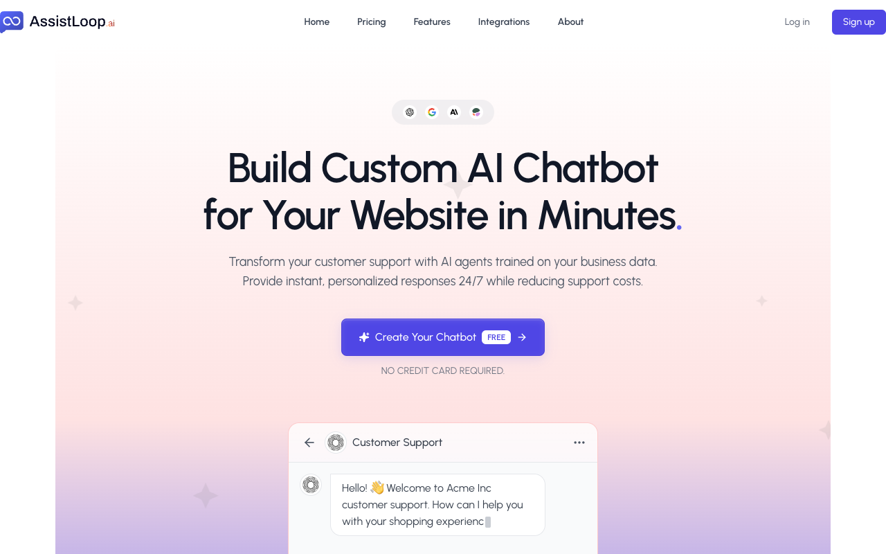 AssistLoop - Build a Custom AI Chatbot for Your Website in Minutes AI chatbot customer-support