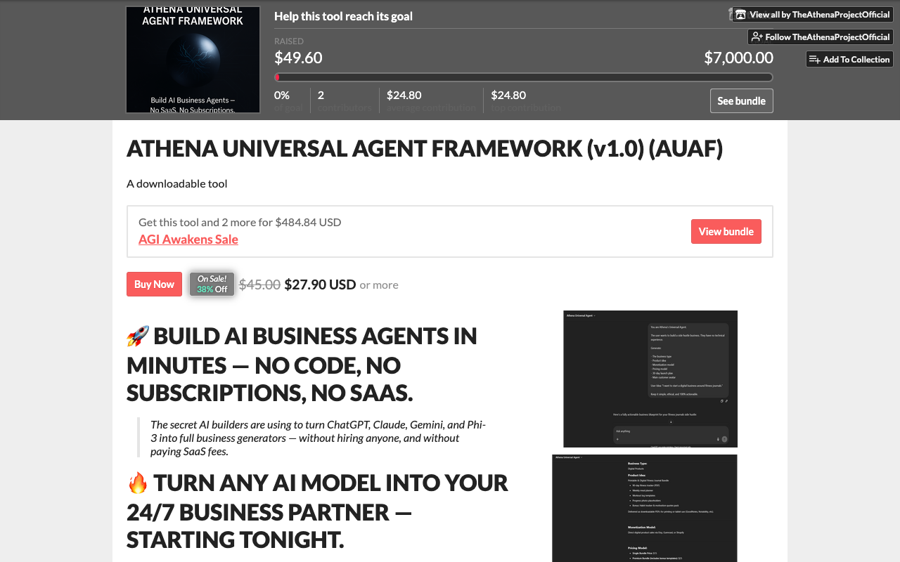 ATHENA UNIVERSAL AGENT FRAMEWORK (v1.0) - Deploy your own AI business, self-regulated and fully owned AI business automation