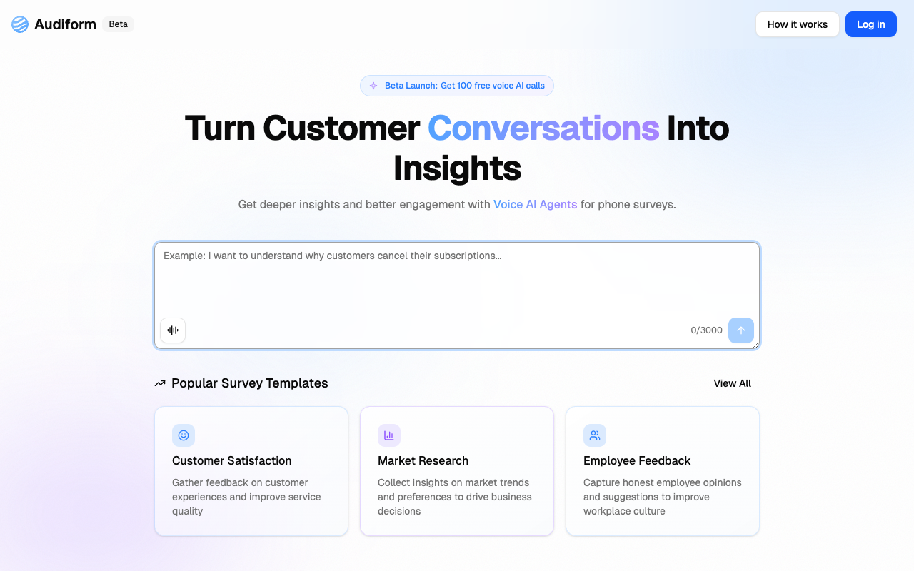 Audiform - Smart AI calls for easy customer feedback AI Surveys