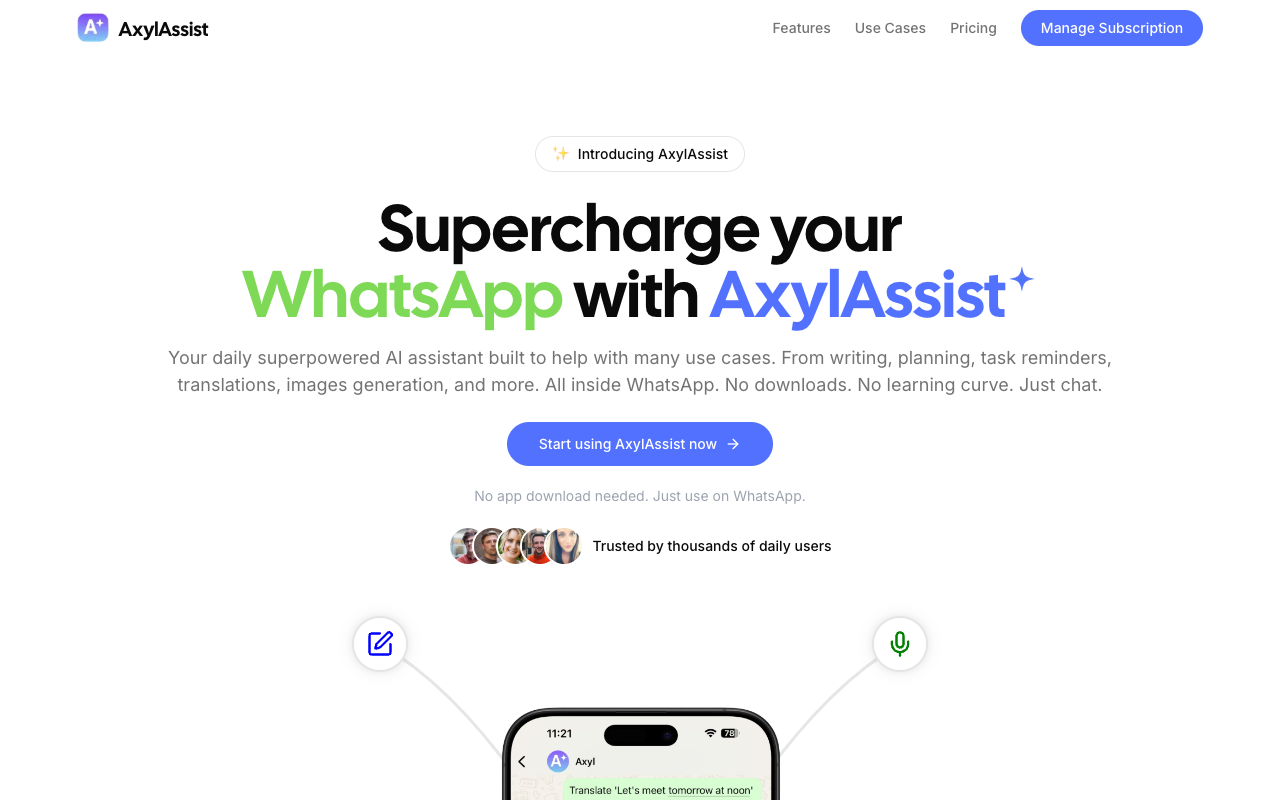 AxylAssist - Your smart helper to boost productivity on WhatsApp productivity AI WhatsApp